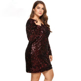 Trendy Sexy Ladies' Long Sleeve V-neck Sequined Bodycon Dress For Cocktail Club